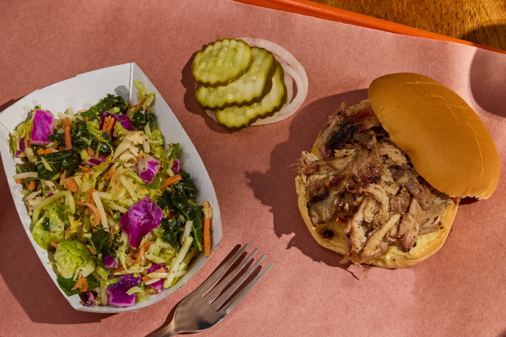 A pulled pork plate with kale slaw at The Bearded Pig